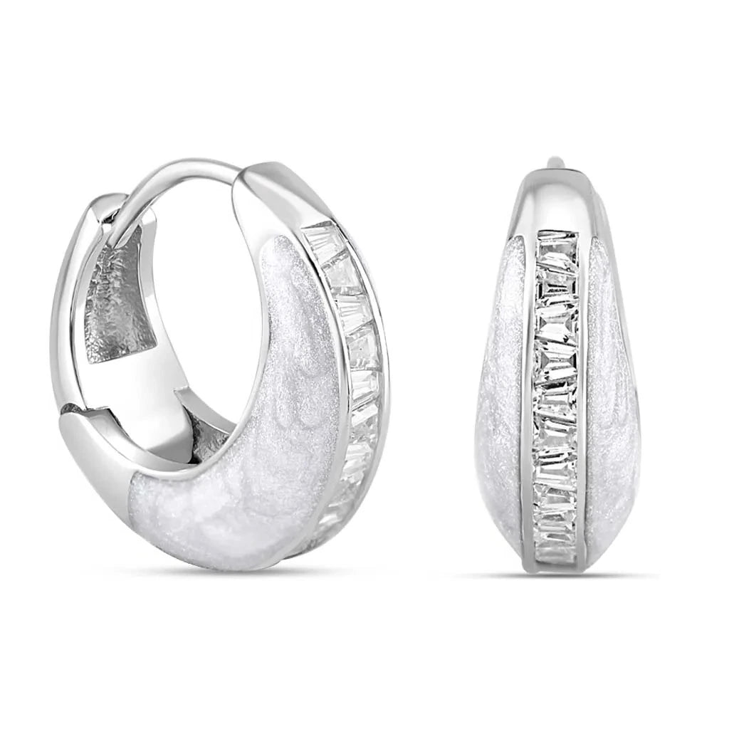 Silver Diamond Line Huggie Earrings