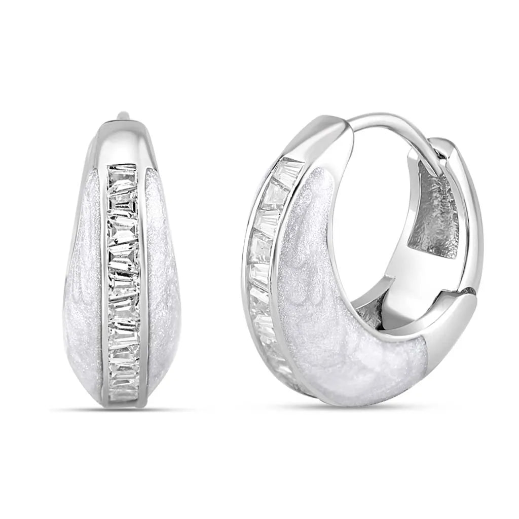 Silver Diamond Line Huggie Earrings