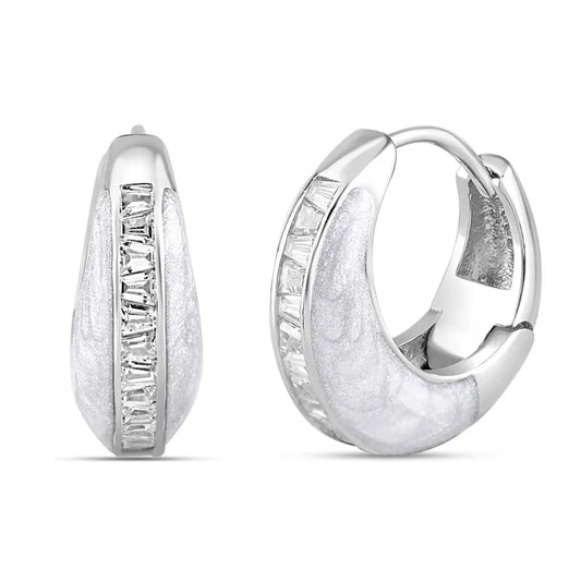 Silver Diamond Line Huggie Earrings