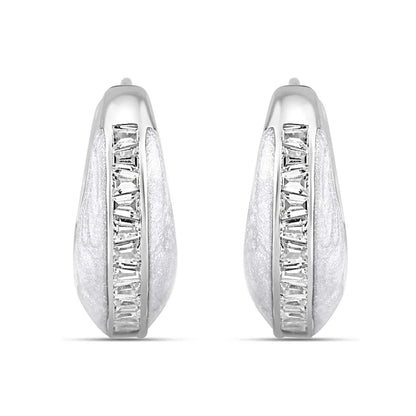 Silver Diamond Line Huggie Earrings