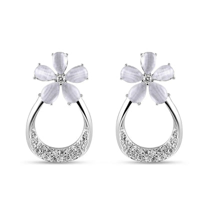 Silver Blossom Halo Drop Earrings