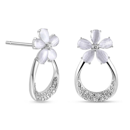 Silver Blossom Halo Drop Earrings