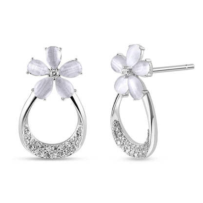 Silver Blossom Halo Drop Earrings