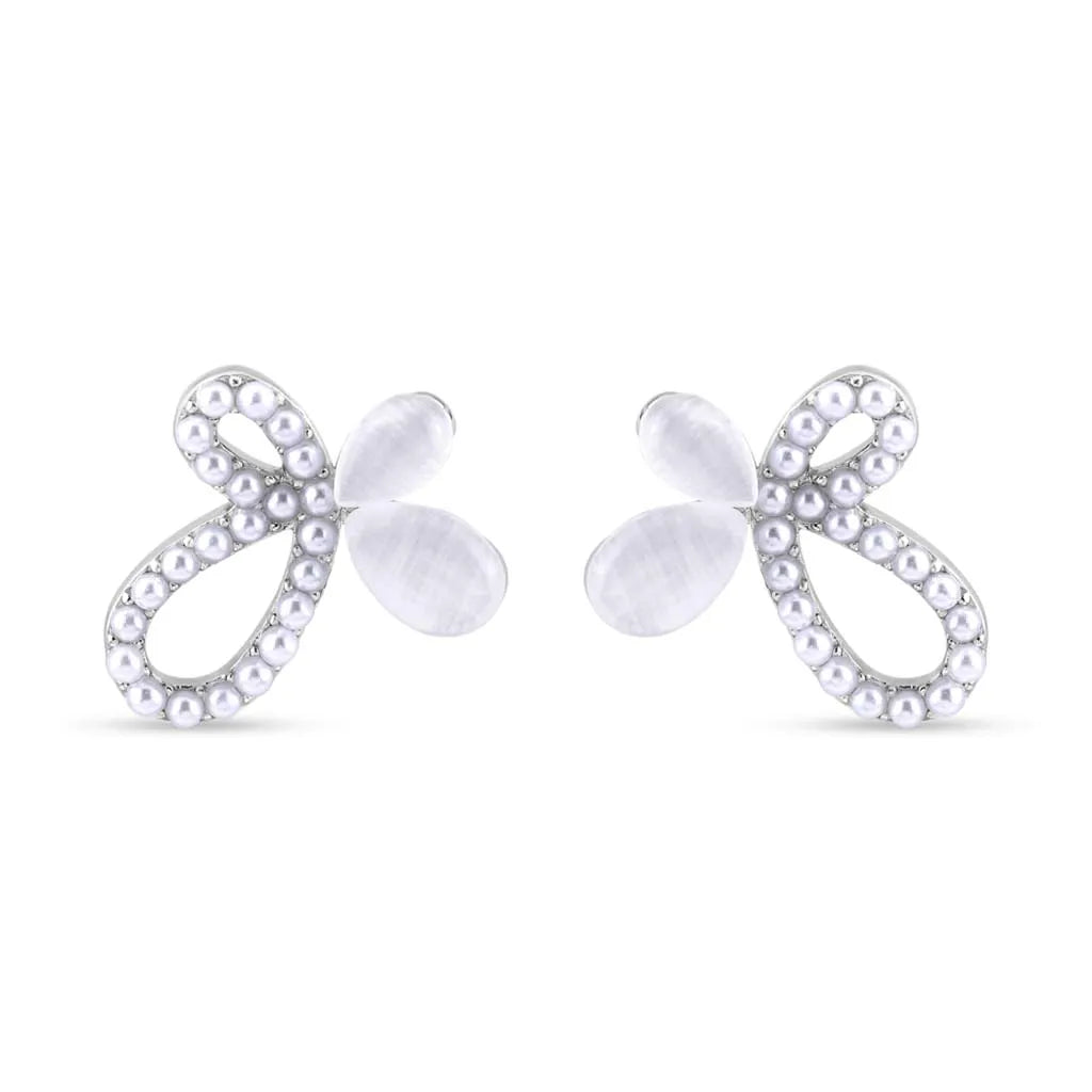 Silver Pearled Butterfly Earrings