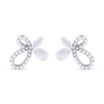 Silver Pearled Butterfly Earrings