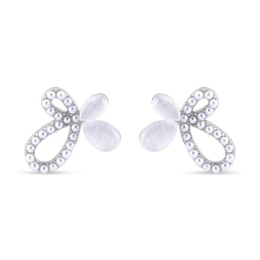 Silver Pearled Butterfly Earrings