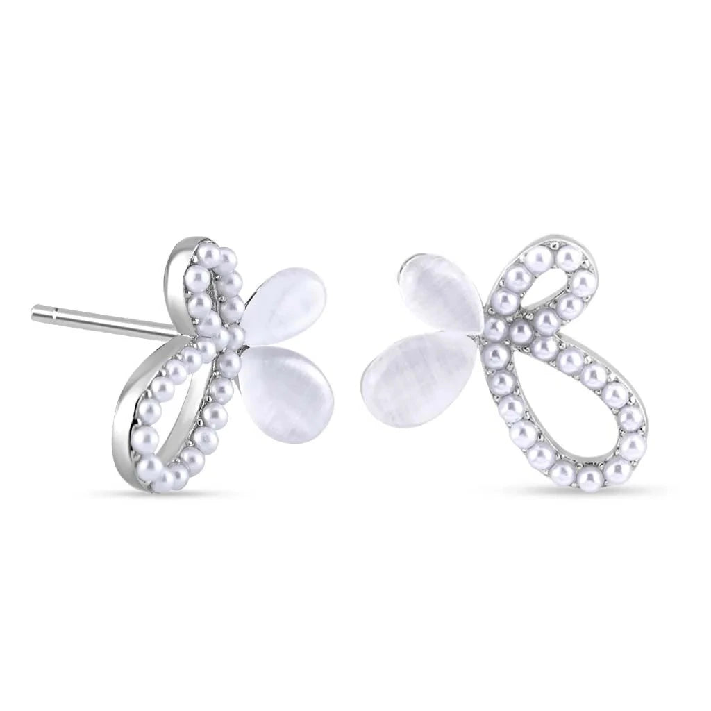 Silver Pearled Butterfly Earrings