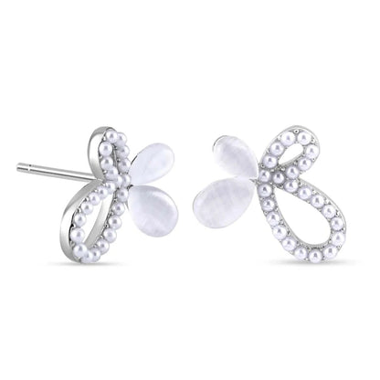 Silver Pearled Butterfly Earrings