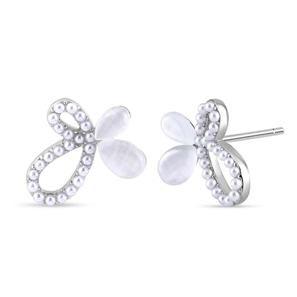 Silver Pearled Butterfly Earrings