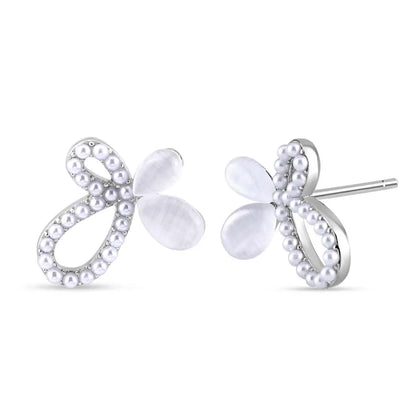 Silver Pearled Butterfly Earrings