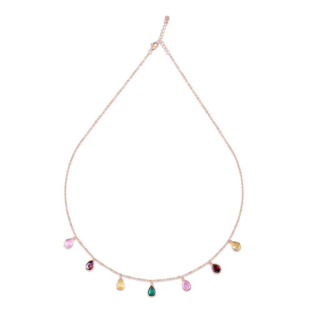 Rose Gold Raindrop Gem Necklace