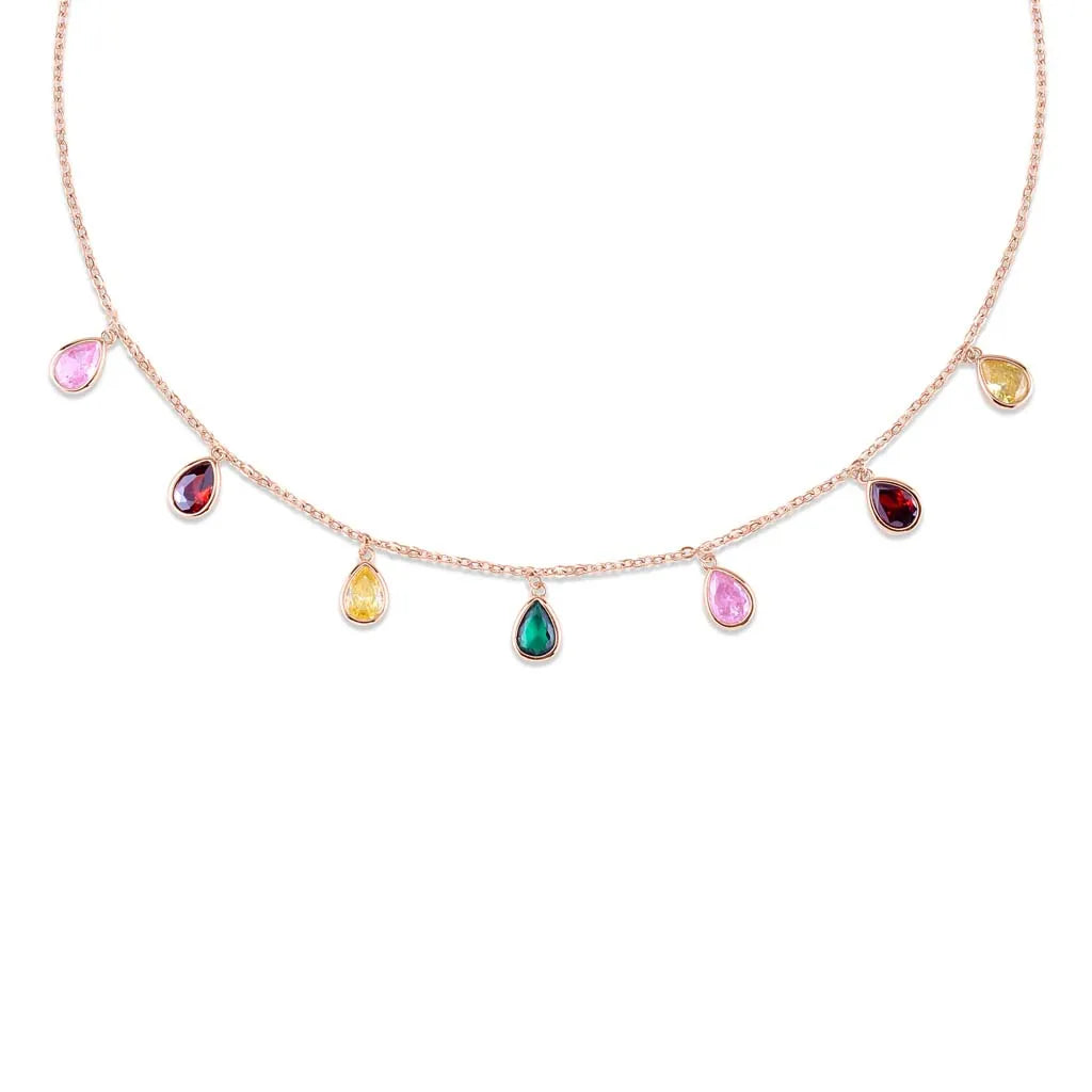 Rose Gold Raindrop Gem Necklace