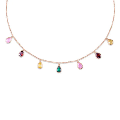 Rose Gold Raindrop Gem Necklace