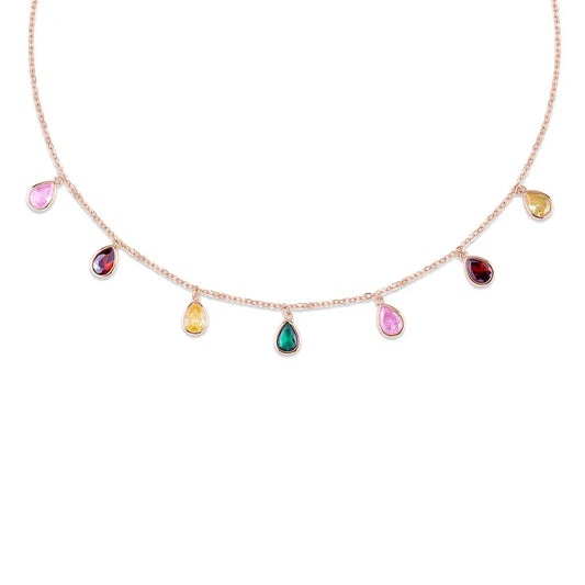 Rose Gold Raindrop Gem Necklace