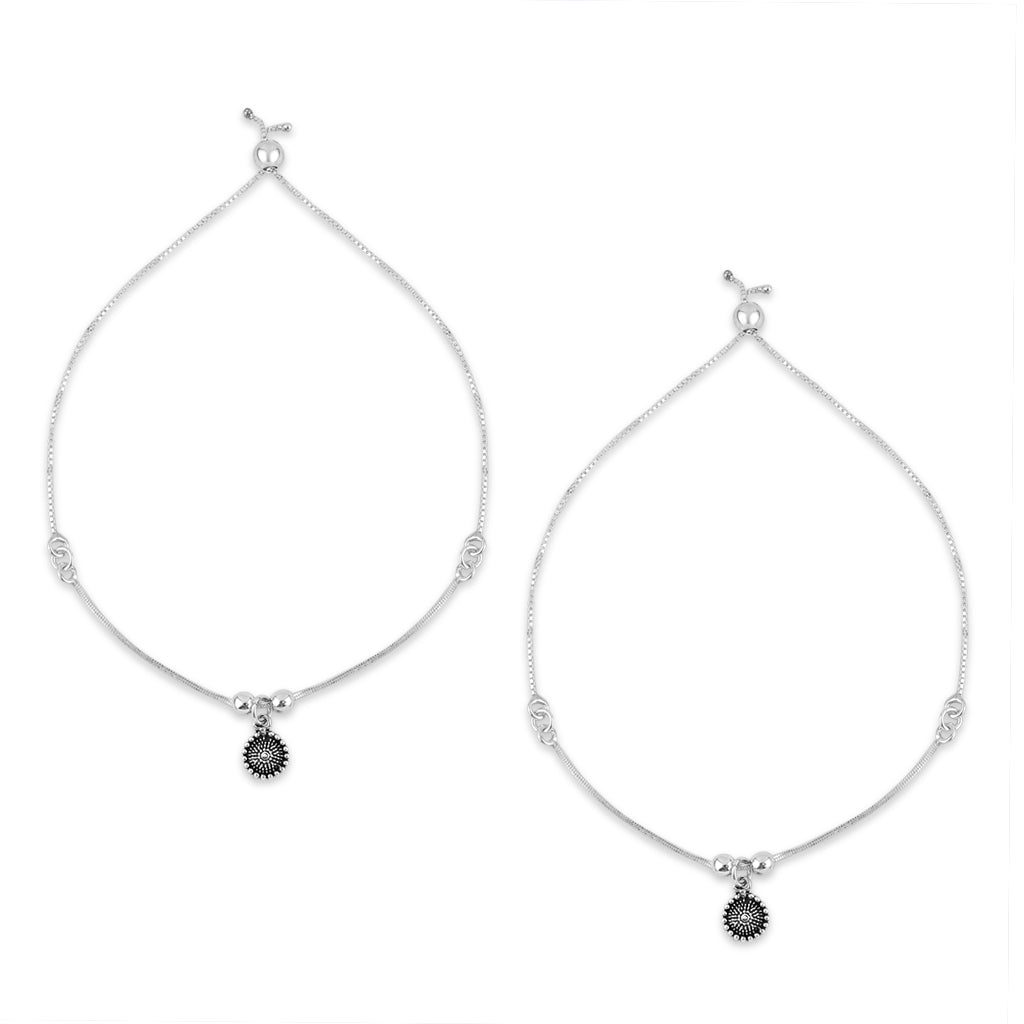 Silver Oxidised Charm Anklet