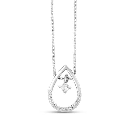 Silver Zircon Drop Necklace with Link Chain