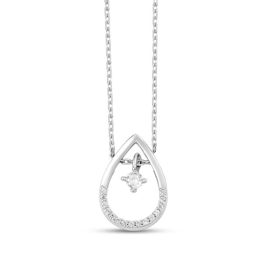 Silver Zircon Drop Necklace with Link Chain