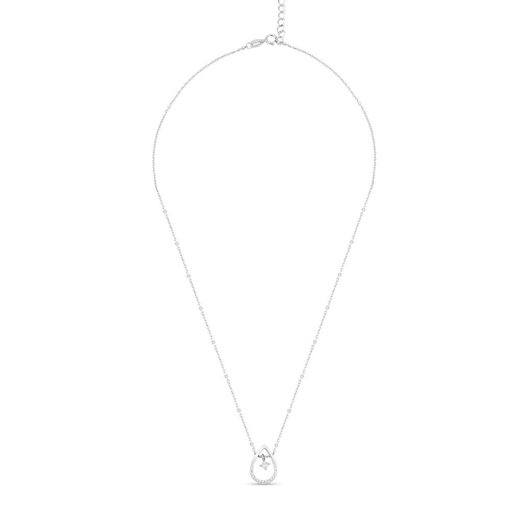 Silver Zircon Drop Necklace with Link Chain
