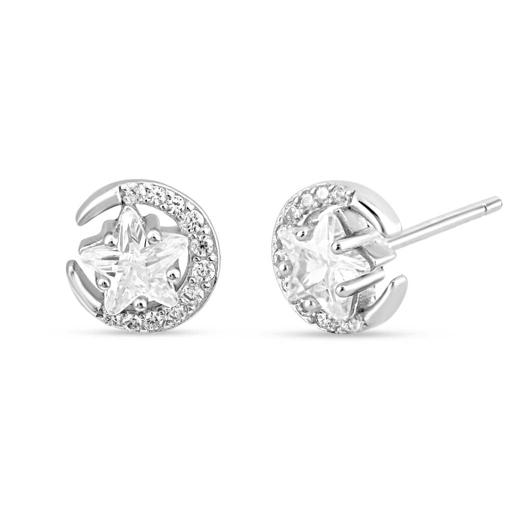 Silver Half Moon Star Earrings