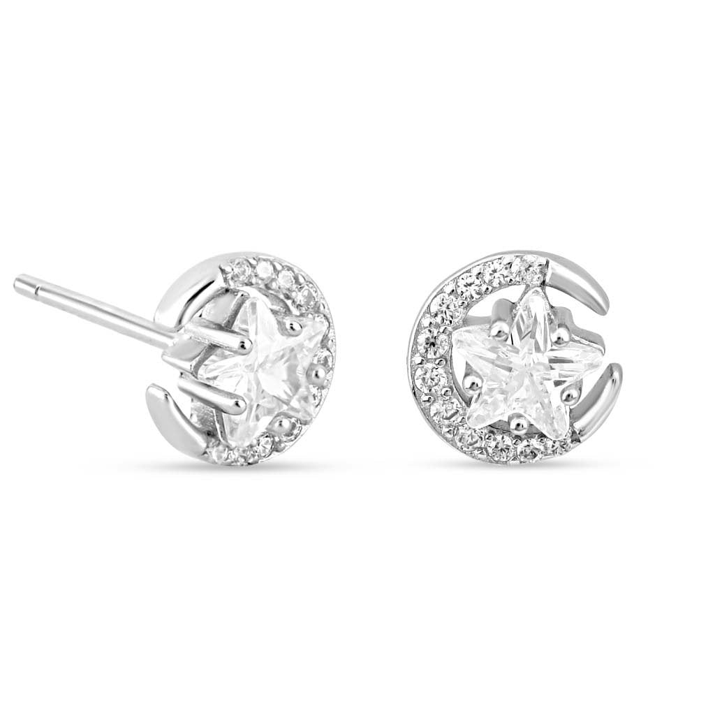 Silver Half Moon Star Earrings