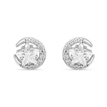 Silver Half Moon Star Earrings