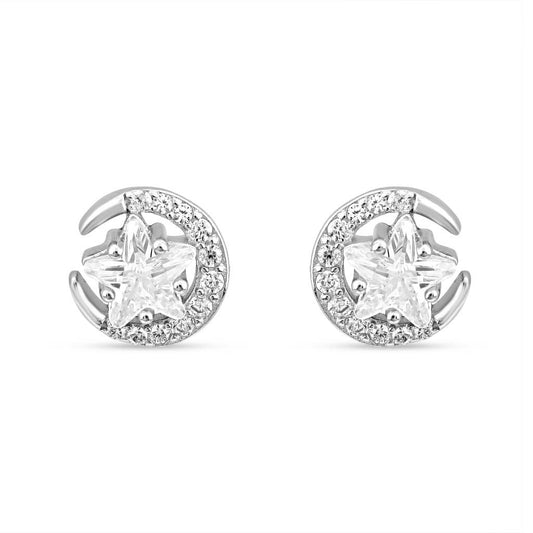 Silver Half Moon Star Earrings