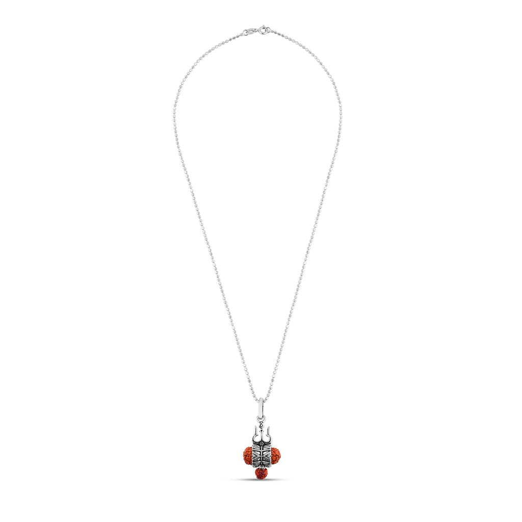 Silver Oxidised Trishul Pendant For Him