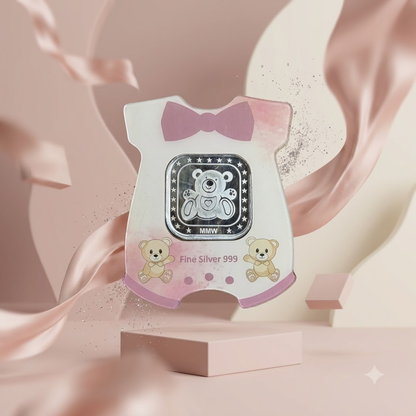 MMW Teddy Bear Baby Girl Silver Coin Gift Box