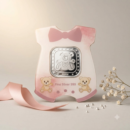 MMW Teddy Bear Baby Girl Silver Coin Gift Box