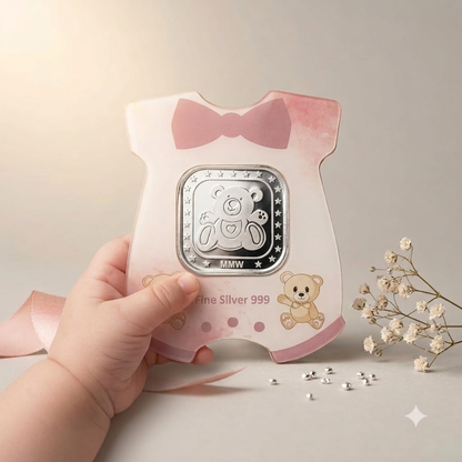 MMW Teddy Bear Baby Girl Silver Coin Gift Box
