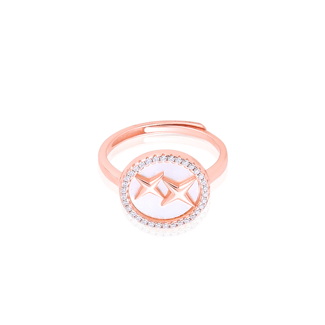 Rose Gold Circling stars MOP Ring