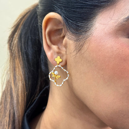 Gold Pearl Butterfly Earrings