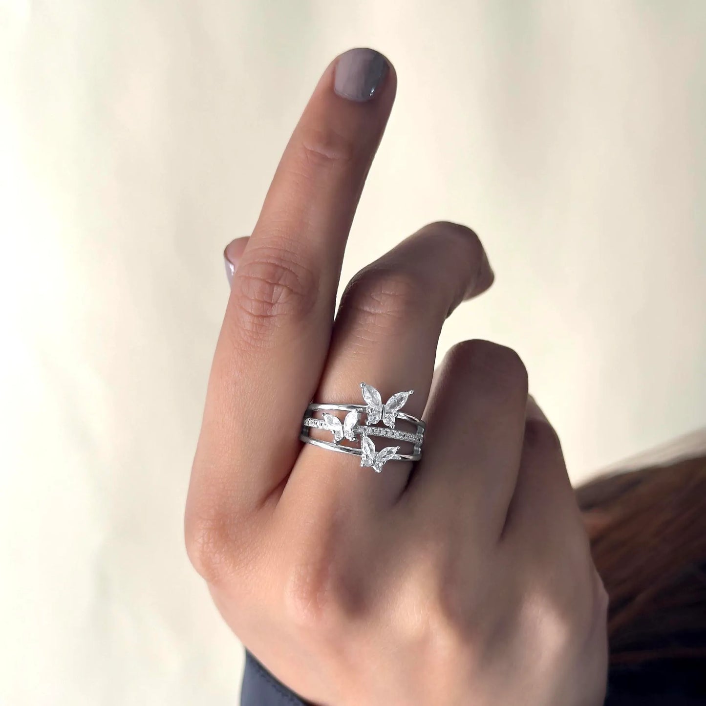 Silver Butterfly Stack Ring