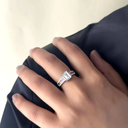 Silver Rainbow Bejewelled Solitaire Ring