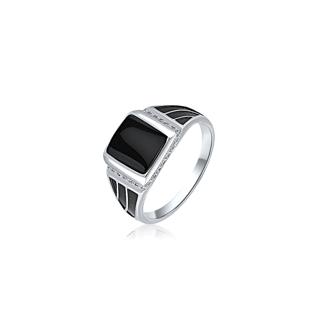 Silver Black Enamel Ring For Him