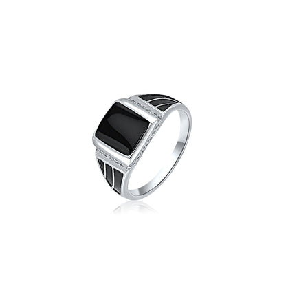 Silver Black Enamel Ring For Him
