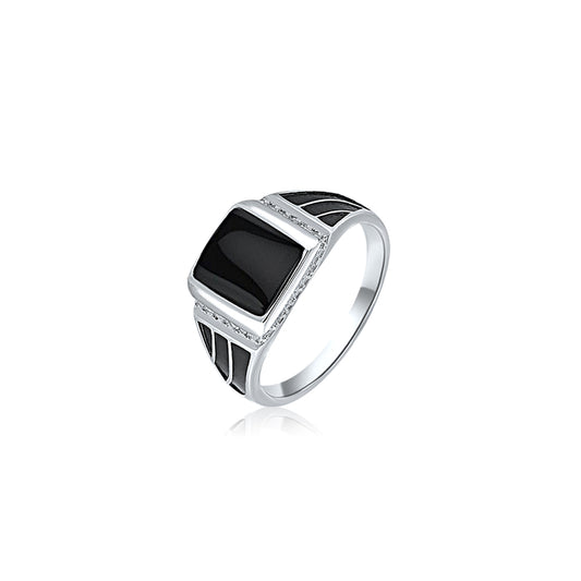 Silver Black Enamel Ring For Him
