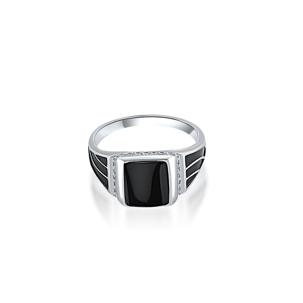 Silver Black Enamel Ring For Him
