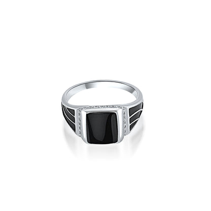 Silver Black Enamel Ring For Him