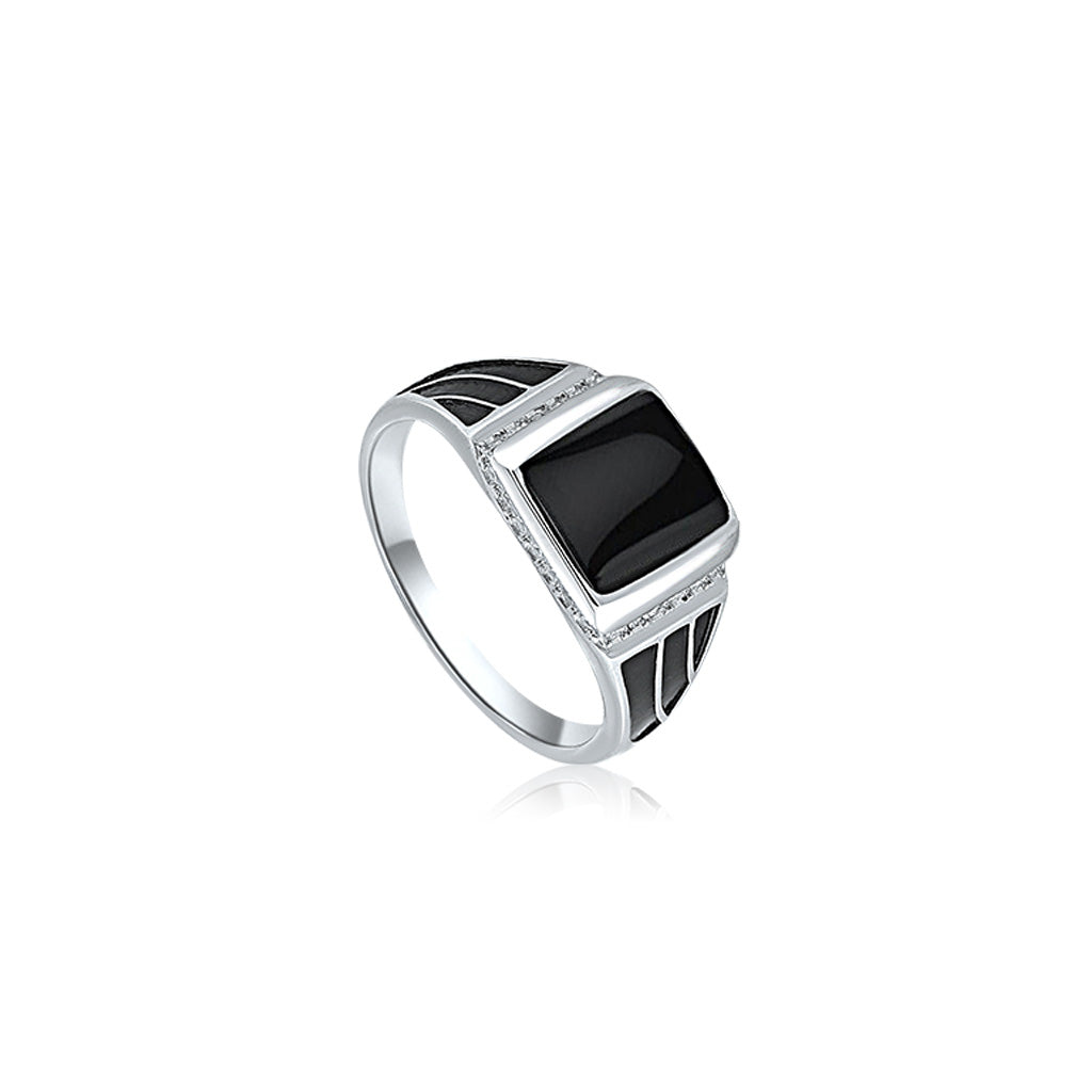 Silver Black Enamel Ring For Him