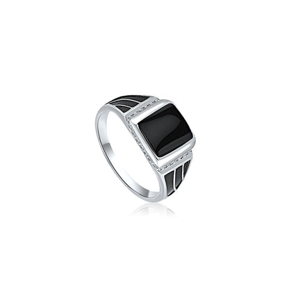 Silver Black Enamel Ring For Him