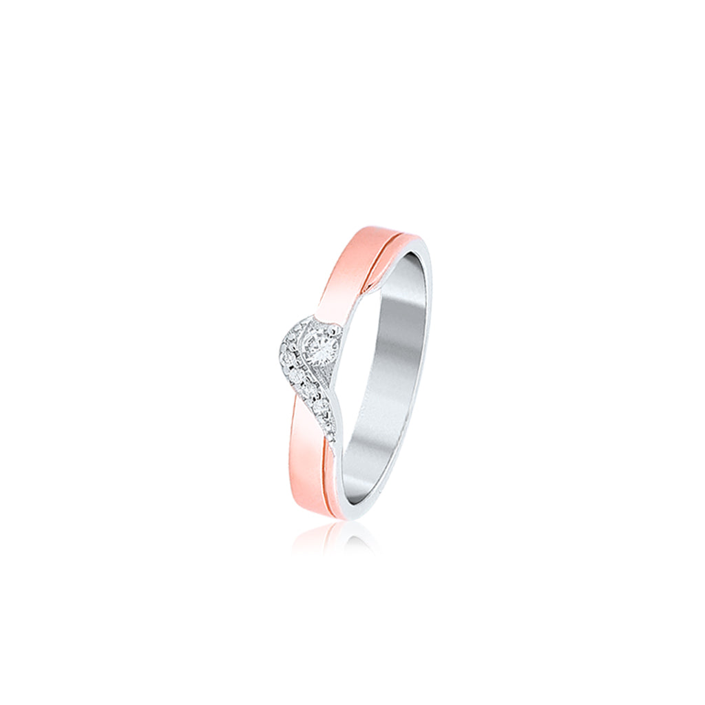 Rose Gold Modern Twist Solitaire Couple Ring