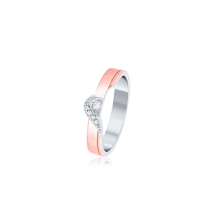 Rose Gold Modern Twist Solitaire Couple Ring