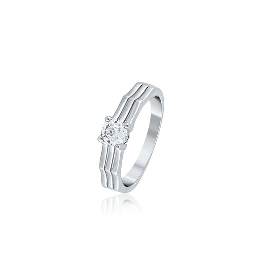 Silver Three Layered Solitaire Ring
