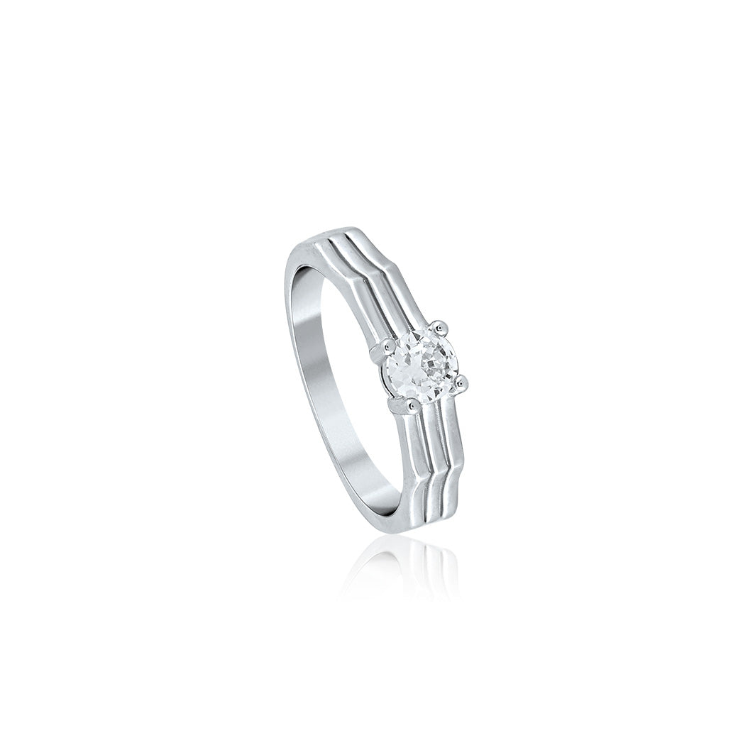 Silver Three Layered Solitaire Ring