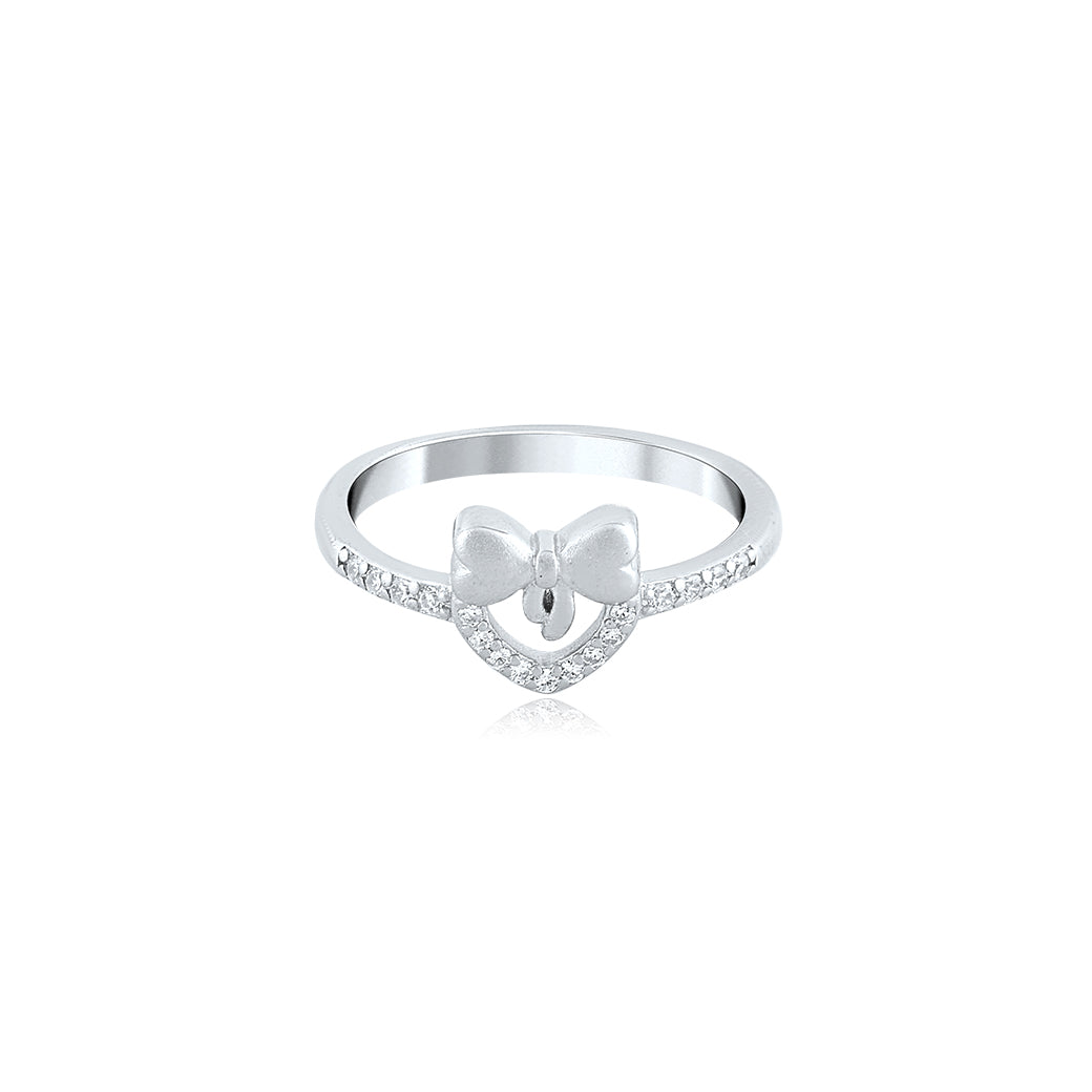 Silver Ribbon Hearted Ring