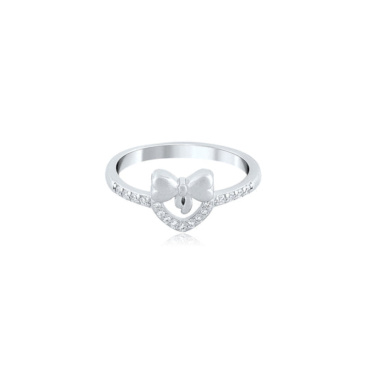 Silver Ribbon Hearted Ring