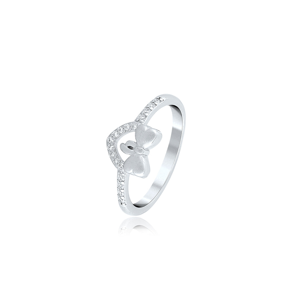 Silver Ribbon Hearted Ring