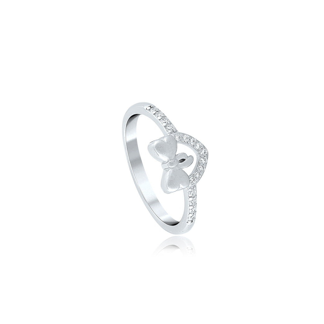 Silver Ribbon Hearted Ring