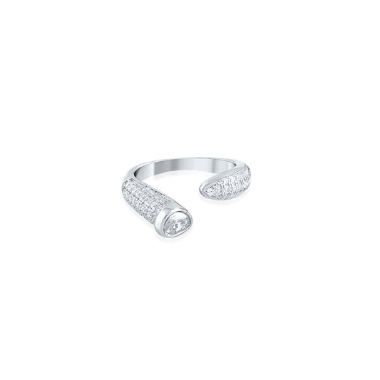 Silver Sparkling Crescent Ring